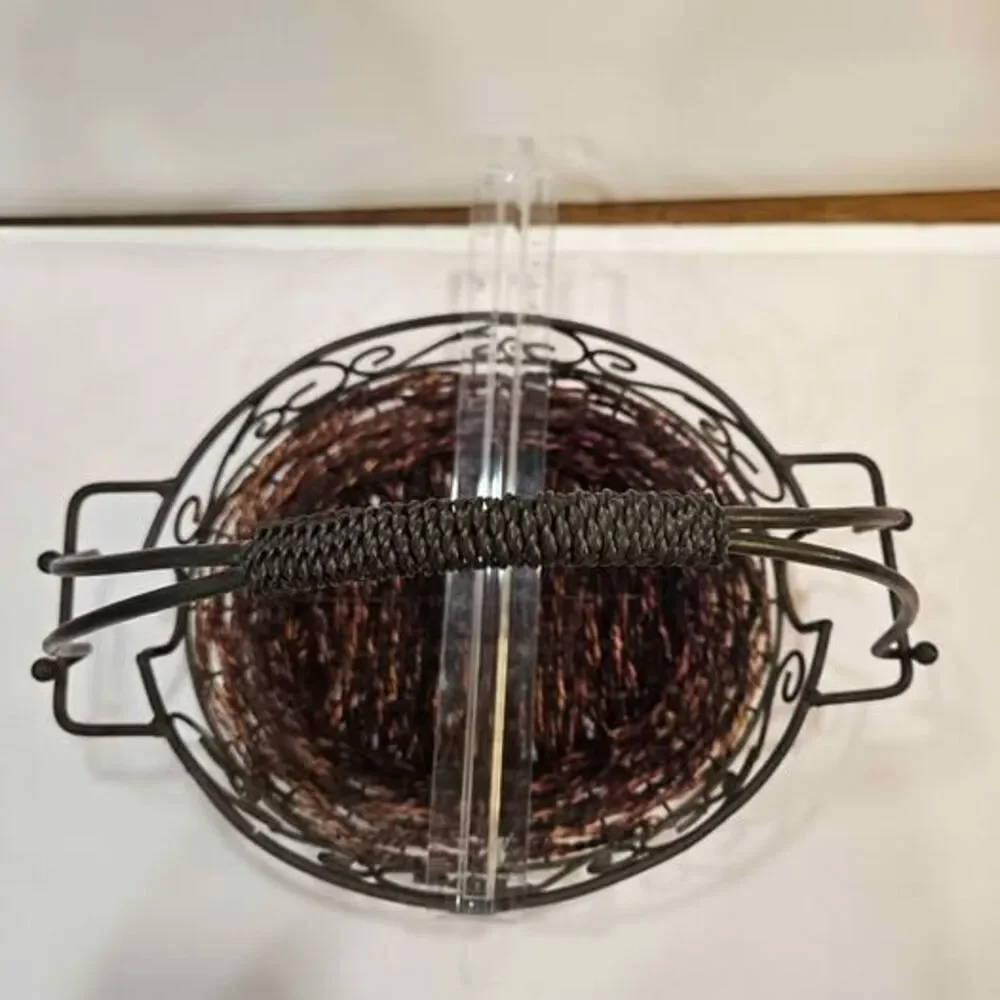 Decorative Metal Basket with Woven Base